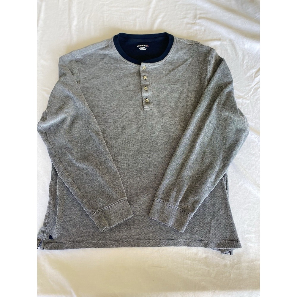 UNTUCKit Henley Shirt Mens Large Navy Heather Long Sleeve Crewneck 4 Button